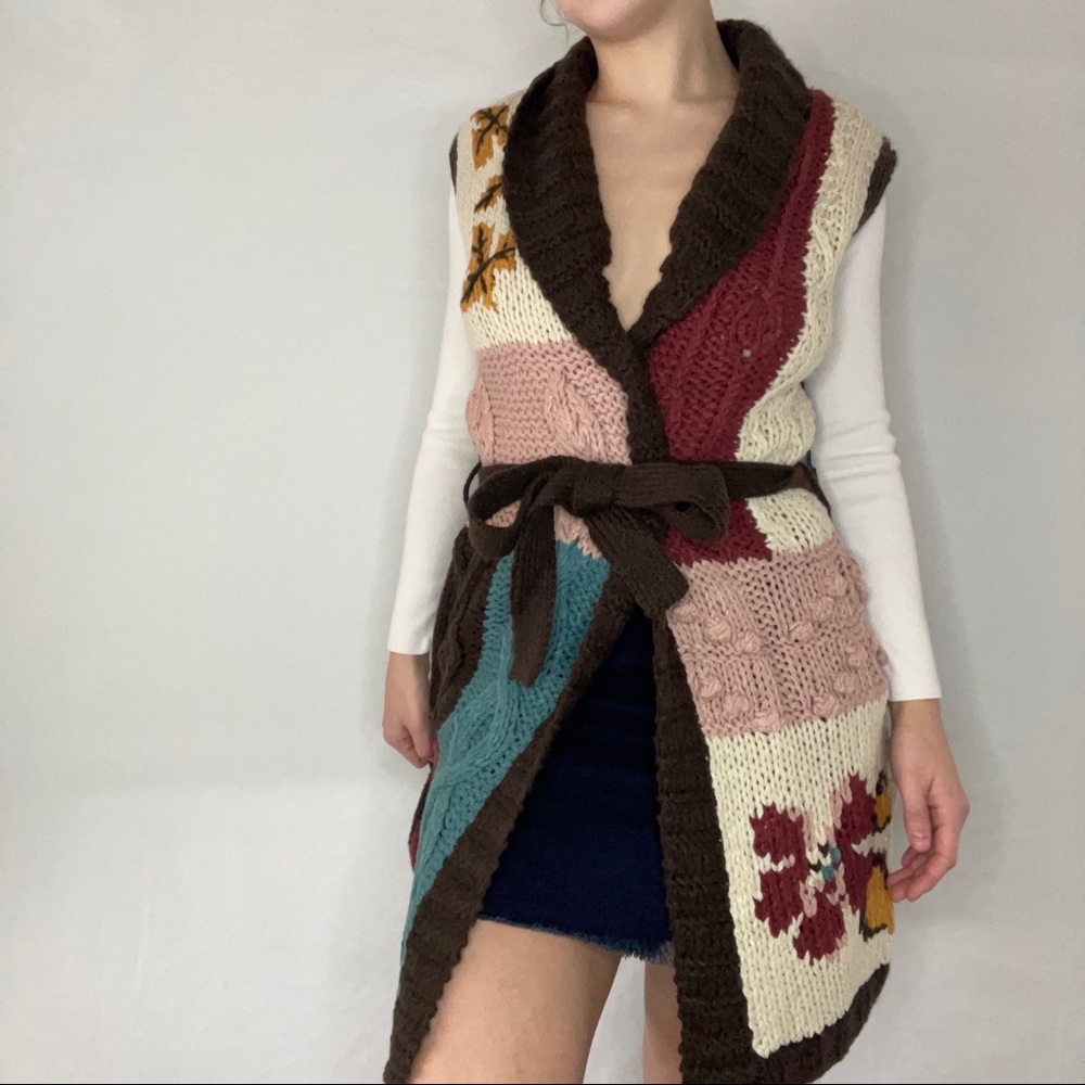 Long crochet vest with belt